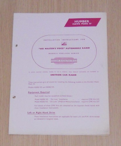 Humber hawk mark - humber, fitting