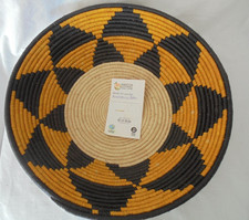African Coiled Woven Basket Large Bowl Platter Fair Trade Raffia & Banana Fibre