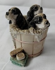 Rare Vintage 1992 "Stone Critters"  3 Cocker Spaniel Puppies In Wash Tub VGC, 