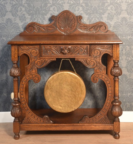 Carved oak hall table raised - hall, |