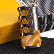New Yellow Windproof Butane Lighter Triple Jet Flame Gas Torch Cigar with Punch
