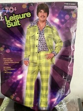 Mens Loud Checked Pattern 70s Disco Suit And Shirt S M Dress up fancy dress
