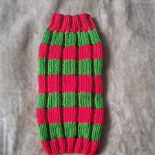 16" long hand knitted dog jumper. Chunky Red/olive. . Gift Idea