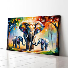 Elephant Family #5 Africa Wall Art Canvas Print Abstract Living Room Decor