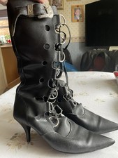 Vintage 1980s Calf-length Goth Boots. Barely Worn.  Size 4.