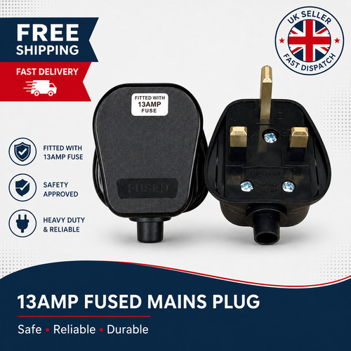 Black mains plug - 13a, uk