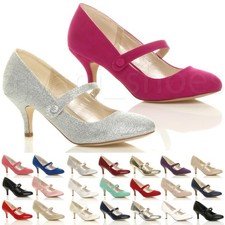 WOMENS LADIES LOW MID HEEL