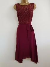 NEW DP Billie Blossom 10-18 Wine Red Chiffon Lace Hanky Hem Dress Occasion 