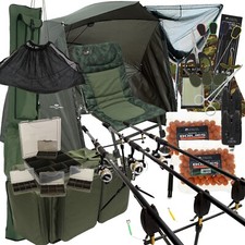 Carp Fishing Setup 2pc 12ft 2/3 Rods & Reels Bite Alarms Chair & Tackle Brolly