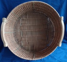 Rare Vtg Basket Round Wicker Storage Wooden Handles Large 38x17cmcm Harvest Good