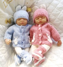 Premature Baby Knitting Pattern Bunny Cardigan Set Hat Boots For 10 Inch Doll