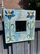 Handmade Hand painted Wooden Blue Floral Mirror