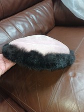 Vintage 1930s 1940s Pink Velvet And Black Fur Ladies Hat