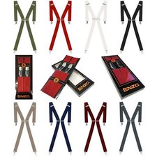 Enzo Mens Elasticated Braces Heavy Duty Adjustable 35mm Clip On Suspenders UK 