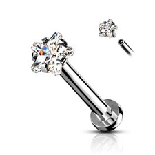 Dainty Tragus Cartilage Helix Ear Bar Stud Flat Backed Star CZ Prong Set Top