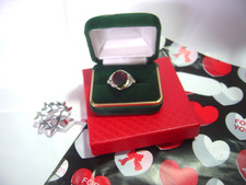 Solid Silver superb natural pear shaped ammolite &cambodian zircons ring-size m