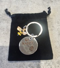 Bee Happy & Bumble Bee Metal Keychain Keyring with gift bag