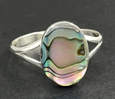Abalone oval ring, solid Sterling Silver, UK size T 1/2 (large) paua shell. New.