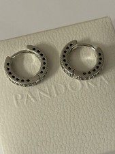 Genuine Pandora Silver Pavé Heart Hoop Loop Earrings | Ex display, Never Worn