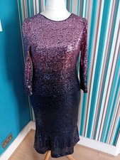 Oasis Royal Observatory Greenwich Purple Navy Ombre Sequin Midi Dress 14 VGC