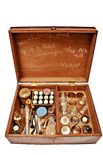 Antique Wooden Medical Apothecary Box with Glass Bottles & Instruments India Old