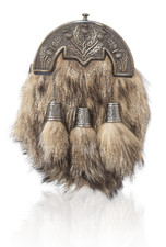 Beige Rabbit Fur Full Dress Sporran Thistle Cantle Scottish Leather Kilt Wallet