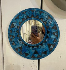 MOSAIC VINTAGE STYLE BLUE MIRROR ROUND GLASS
