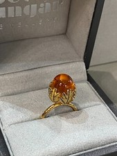 Baccarat Yellow Crystal Yellow Gold Plated Sterling Silver Ring Size M