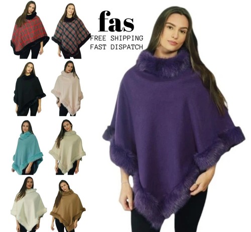 Women winter poncho faux fur - winter,