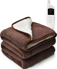 MONHOUSE Heated Throw Electric Blanket Digital Controller Timer 130X160cm Brown