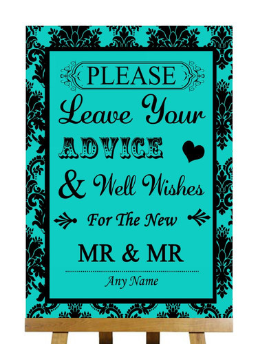 Turquoise black damask - turquoise, guest