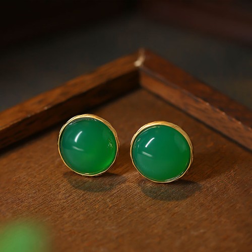 Green natural jade earrings - green,