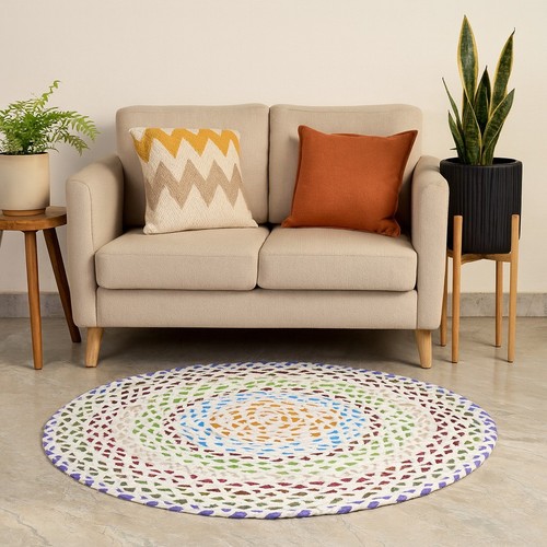 Rug cotton round natural - rug,