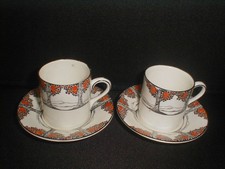 Crown Ducal China Orange Tree Coffee Can & Saucer x 2 Vintage Decorative