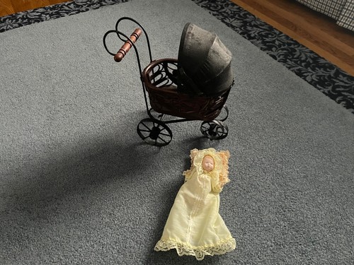 Antique doll pram stroller - doll,