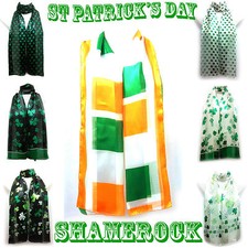 St.Patrick Irish Shamrock Clover print Silky Scarf Wrap Stole Shawl RM 1st Class