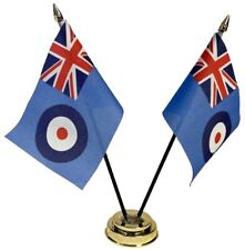 RAF Deluxe Double Table Flag Plastic Polyester Gold Base 27cm Tall