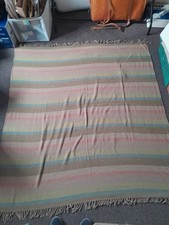 Vintage Stripey Blarney Woollen Mills Blanket/Throw 100% Wool 160 X 173cm GC