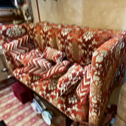 Red white floral fabric - &,