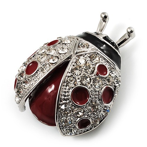 Red enamel ladybug brooch - enamel,