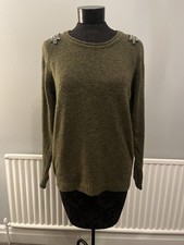 Trend By Captain Tortue Khaki Knit Sweater With Embellishment Size T2 Uk 12-14