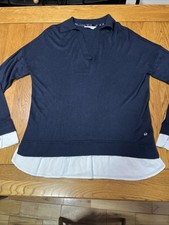 Zabaione Ladies Size L Navy Blue Knitwear Sweater With Mock White Shirt Detail