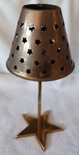 BRASS TEALIGHT HOLDER/ORNAMENT WITH FRETWORK DESIGN ON LANTERN SHADE + STAR BASE