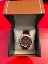 MENS LA BANUS WATCH GOLD COLOUR CASE LEATHER STRAP in GIFT BOX 