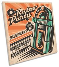 Jukebox Retro Framed CANVAS PRINT Square Wall Art