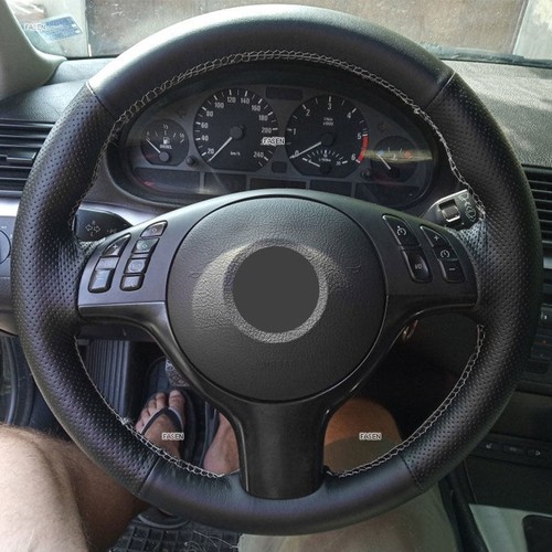 Black leather steering wheel - black,