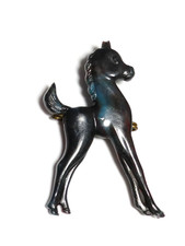 VINTAGE Nice Large Black/Blue Marble Effect Early Plastic Pony Horse BROOCH