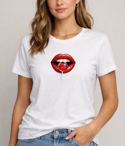 White shirt red lips - white, –