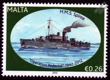 HMS SPIRAEA (K08) Flower-Class Navy Corvette Warship WWII Malta Convoys Stamp