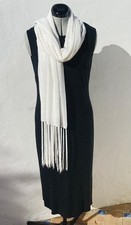 Vintage Spanish White on White Embroidered Crepe Shawl/Wrap Long Fringe